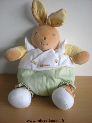 Doudou Lapin Takinou Vert vichy jaune  gilet blanc 