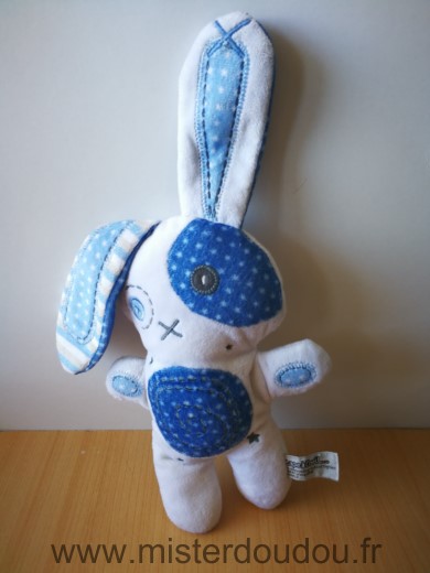 Doudou Lapin Tape à l oeil Blanc bleu 