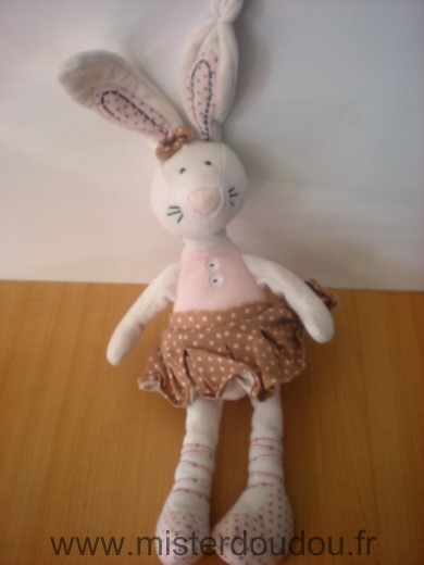 Doudou Lapin Tape à l oeil Blanc rose tutu beige little princess 