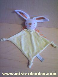 Doudou Lapin Tape à l oeil Jaune blanc marron 