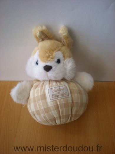 Doudou Lapin Tartine et chocolat Blanc beige peluche 