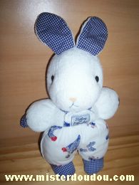 Doudou Lapin Tartine et chocolat Blanc / beu vichy / dessins poules poussins 