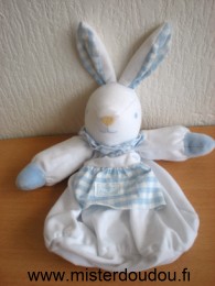 Doudou Lapin Tartine et chocolat Blanc bleu Range pyjama , poche à scratch