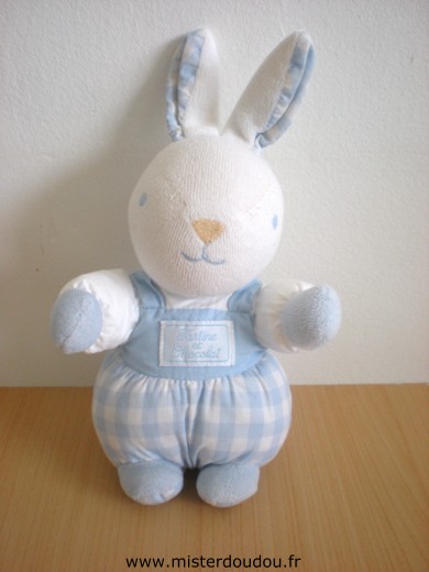 Doudou Lapin Tartine et chocolat Blanc bleu 