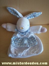 Doudou Lapin Tartine et chocolat Blanc , carreaux bleus blancs Poche range pyjama