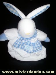 Doudou Lapin Tartine et chocolat Blanc vichy bleu 