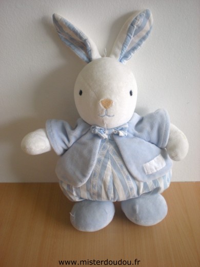 Doudou Lapin Tartine et chocolat Bleu blanc 