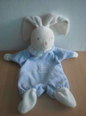 Doudou Lapin Tartine et chocolat Bleu - poche range pyjama 