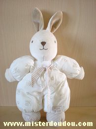 Doudou Lapin Tartine et chocolat Ecru marron motifs fleurs coeurs Quelques traces