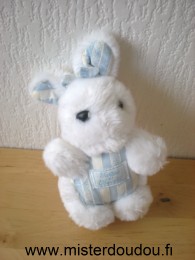 Doudou Lapin Tartine et chocolat En peluche blanche tissus rayé bleu blanc 