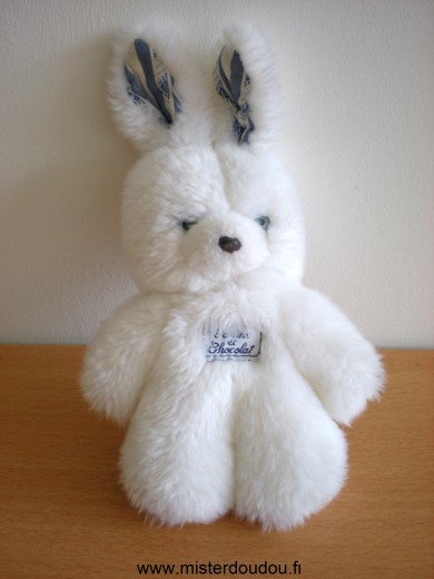 Doudou Lapin Tartine et chocolat En peluche blanche yeux bleus 