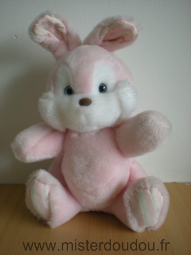 Doudou Lapin Tartine et chocolat Peluche rose blanc yeux bleus 