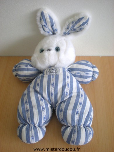 Doudou Lapin Tartine et chocolat Rayé bleu blanc 