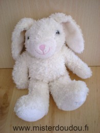 Doudou Lapin Tcf Blanc cassé nez et bouche roses Brodé tcf sous la patte