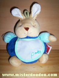 Doudou Lapin Tex Beige bleu vert Bavoir avec inscription poufy