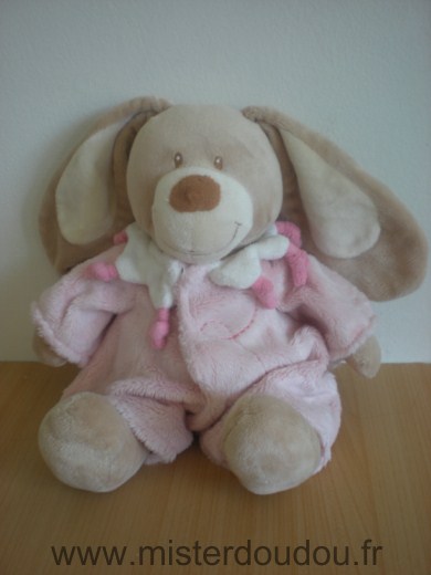 Doudou Lapin Tex Beige habit rose 