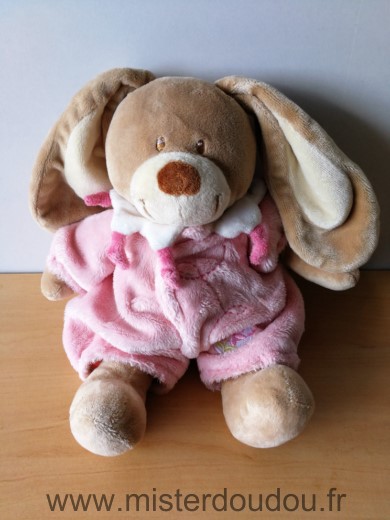 Doudou Lapin Tex Beige habit rose 