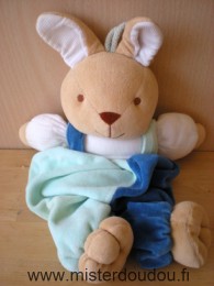 Doudou Lapin Tex Blanc bleu vert Etat moyen car 2 traces