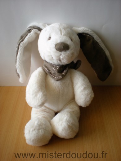 Doudou Lapin Tex Blanc foulard marron 