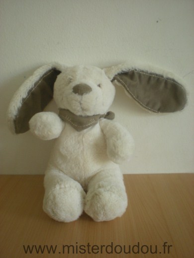 Doudou Lapin Tex Blanc marron foulard marron tete d ours 