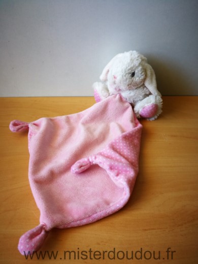 Doudou Lapin Tex Blanc mouchoir rose 