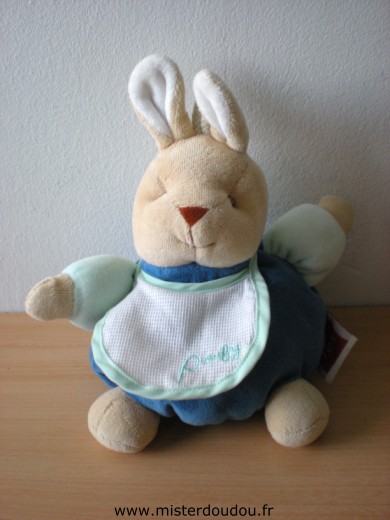 Doudou Lapin Tex Bleu avec bavoir brodé poufy 