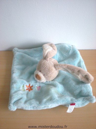 Doudou Lapin Tex Bleu avec fleur et papillon 