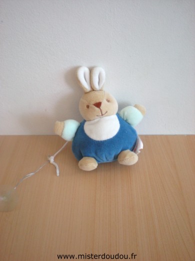 Doudou Lapin Tex Bleu blanc vert Mini lapin avec ficelle pour accrocher