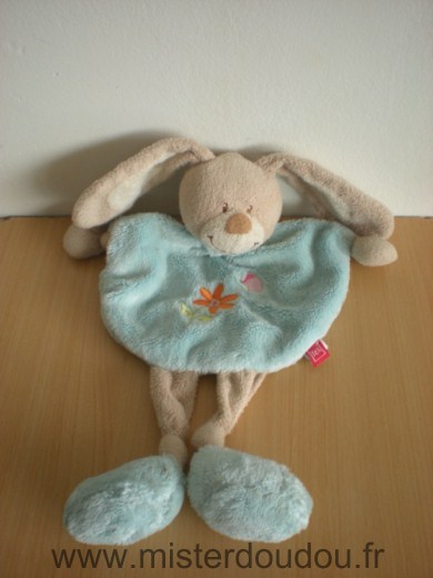 Doudou Lapin Tex Bleu fleur orange papillion rose 