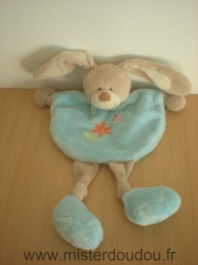 Doudou Lapin Tex Bleu fleur orange papillon rose 