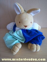 Doudou Lapin Tex Bleu foncé bleu clair blanc Musical