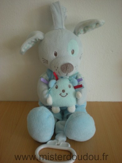 Doudou Lapin Tex Bleu tenant herisson 