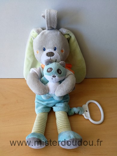 Doudou Lapin Tex Bleu vert gris panda 