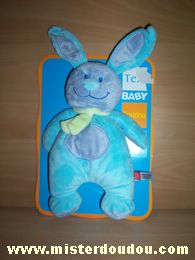 Doudou Lapin Tex Bleu / violet, avec une écharpe verte 