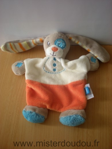 Doudou Lapin Tex Ecru orange bleu cocard bleu 