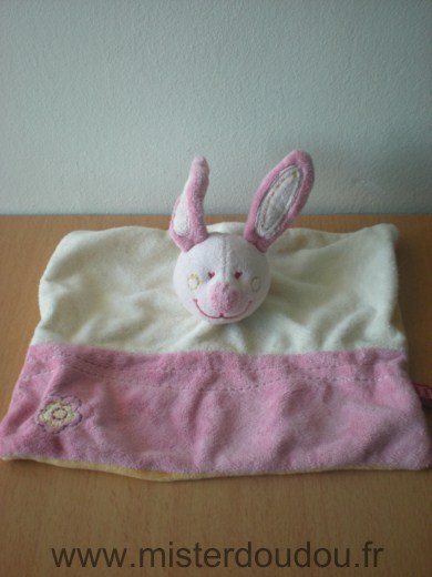 Doudou Lapin Tex Ecru rose, dessou orange 