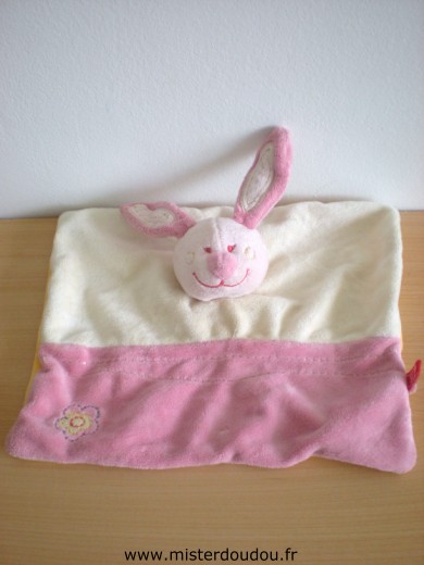 Doudou Lapin Tex Ecru rose dessus orange dessous 