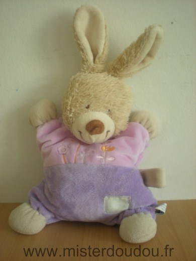 Doudou Lapin Tex Mauve motifs arbres papillons 