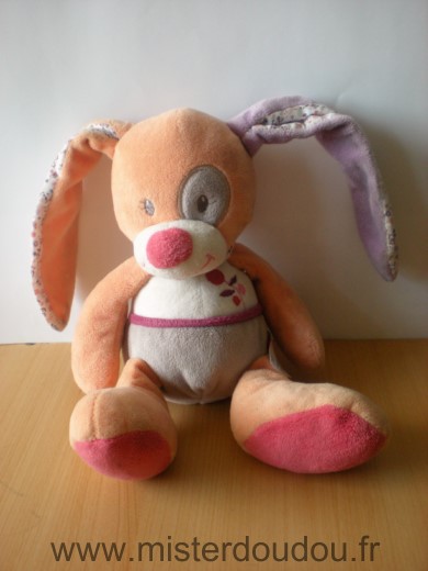 Doudou Lapin Tex Orange gris blanc 