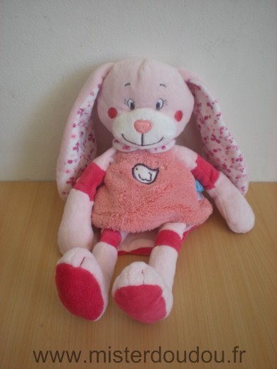 Doudou Lapin Tex Rose avec cape dans le dos 