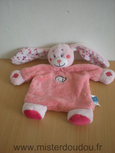 Doudou Lapin Tex Rose avec un oiseau brodé 