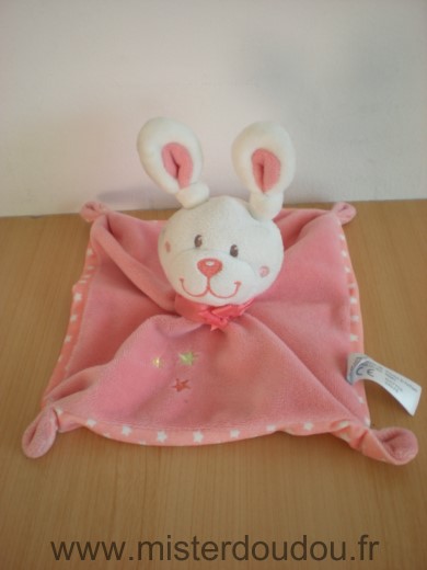 Doudou Lapin Tex Rose blanc etoiles blanches 