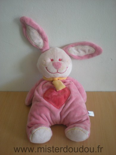 Doudou Lapin Tex Rose coeur rose Grand modèle