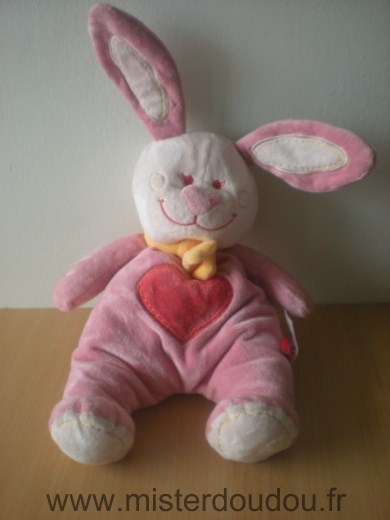 Doudou Lapin Tex Rose coeur rose foncé 