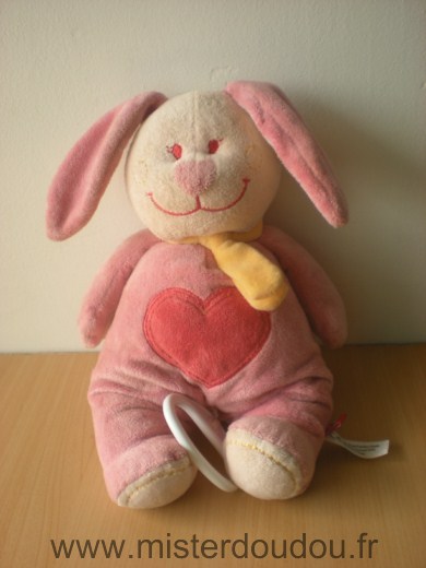 Doudou Lapin Tex Rose coeur rouge 