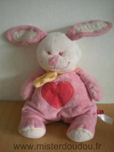 Doudou Lapin Tex Rose coeur rouge 