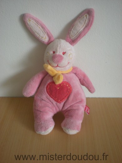 Doudou Lapin Tex Rose coeur rouge 