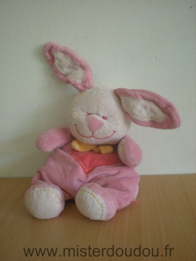 Doudou Lapin Tex Rose coeur rouge echarpe orange 