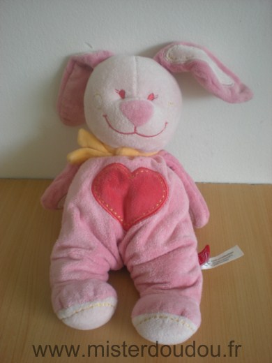 Doudou Lapin Tex Rose coeur rouge echarpe orange 