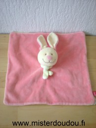 Doudou Lapin Tex Rose echarpe verte , jaune dessous 